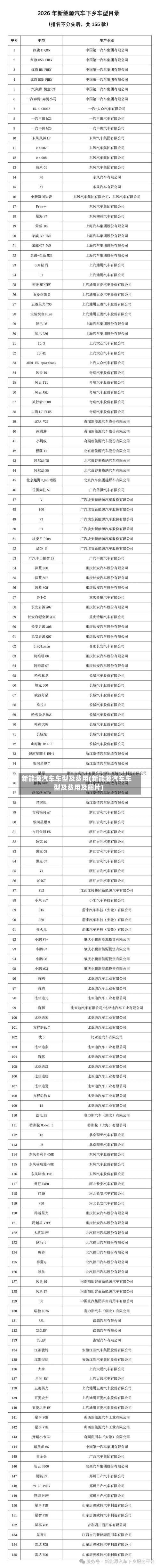 新能源汽车车型及费用(新能源汽车车型及费用及图片)