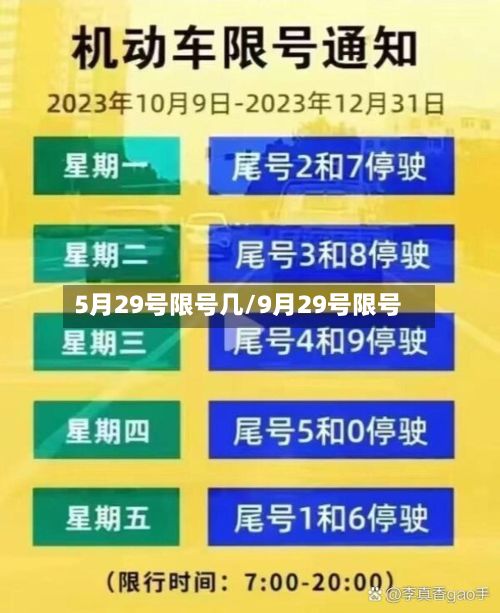 5月29号限号几/9月29号限号