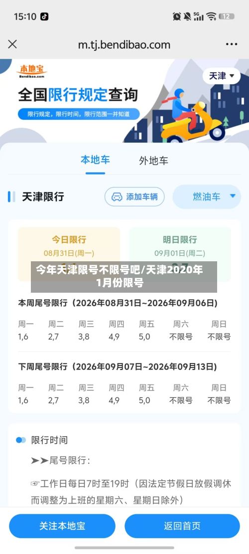 今年天津限号不限号吧/天津2020年1月份限号